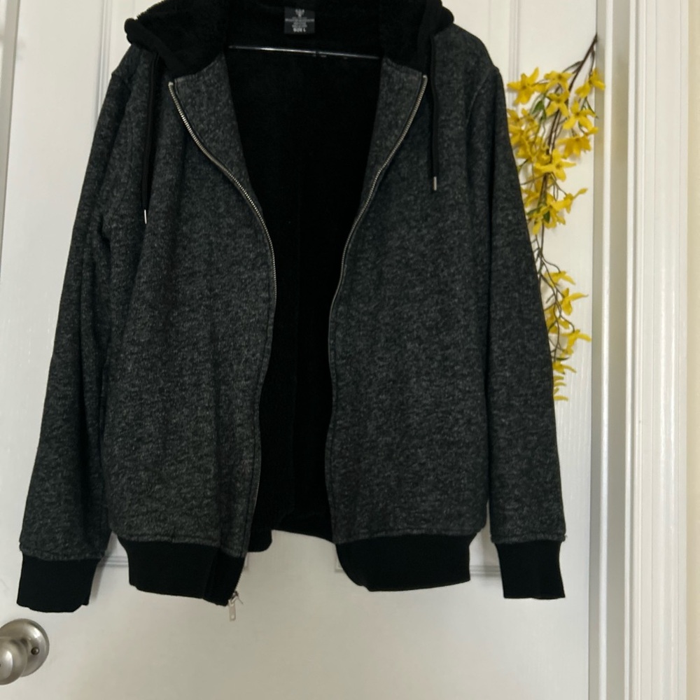 Men's Gray Zip-Up Hoodie Jacket fleece lined light weight gently worn